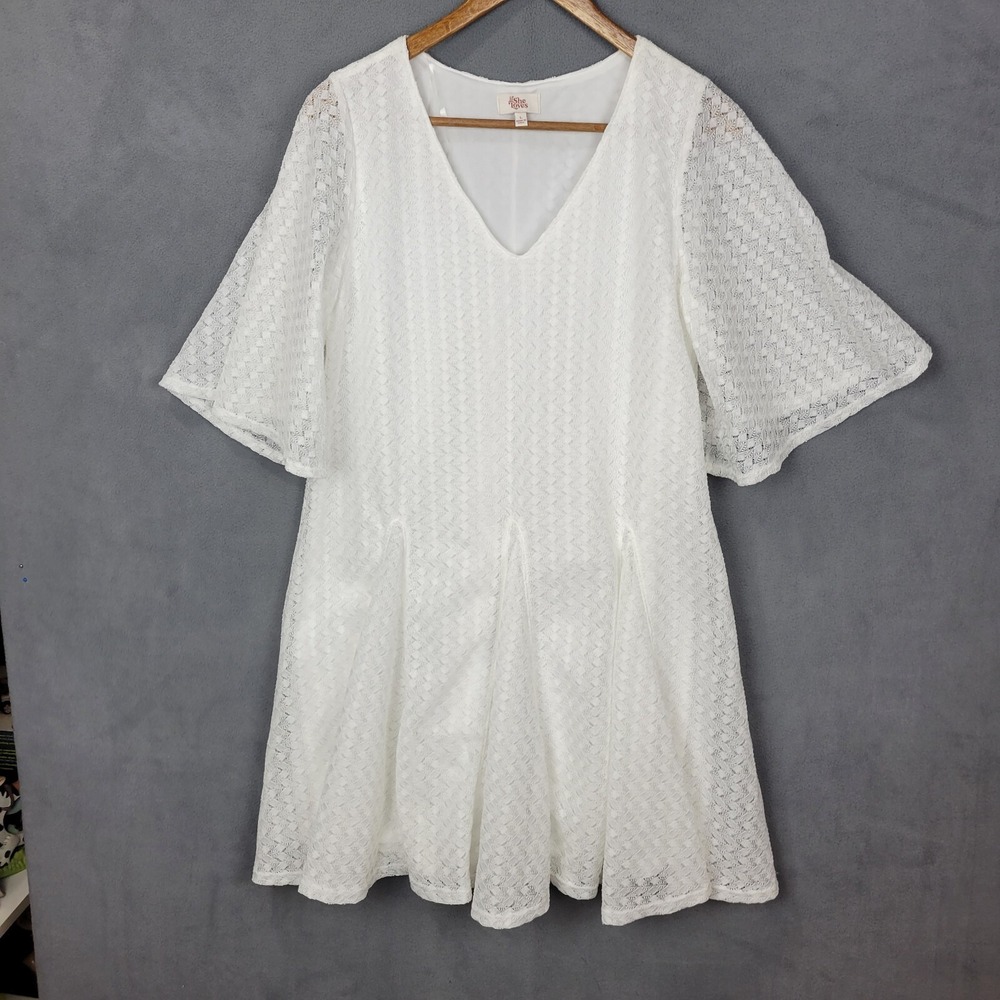 If She Loves Mini Dress Women's Large White V-Neck Short Sleeve Pullover Boho
